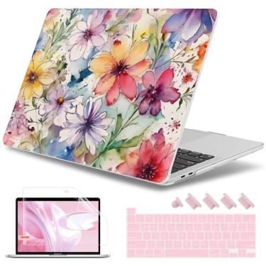 Imagem de May Chen Para MacBook Pro de 16 polegadas A2141 versão 2020 2019, protetor de tela e capa de teclado de plástico macio para MacBook Pro 16 polegadas com Touch Bar e Touch ID - Floral abstrato
