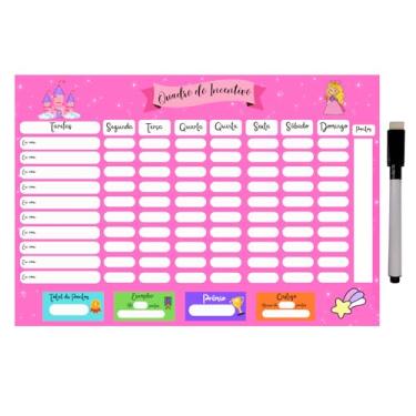 Imagem de Quadro de Rotina Infantil Educativo Organiza Tarefas Diárias - material MDF tamanho 20X28cm rosa