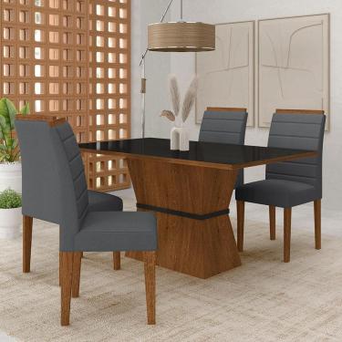 Imagem de Mesa 1,36 Biella Com 4 Cadeiras Estofadas Freijó/pto/sd Cinza - M.a