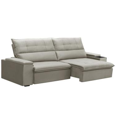 Imagem de Sofá Retrátil Reclinável Para Sala 4 Lugares 270cm Niels F04 Veludo Bege - Lyam Decor