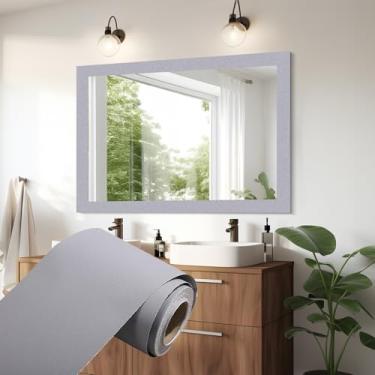 Imagem de Simplemiuji Papel de parede fosco com moldura espelhada de 10 m, adesivo autoadesivo para banheiro (cinza claro, 5 cm)