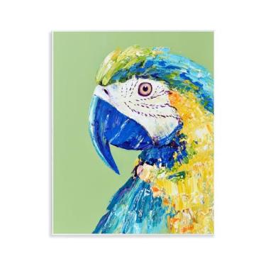 Imagem de Stupell Industries Arte de placa de parede verde papagaio arara, design de Jennifer Seeley, 35,5 x 28,5 cm
