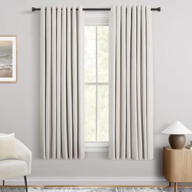 Imagem de Cortinas blackout Kahki 160 cm de comprimento para quarto com ilhós, cortina de veludo chenille, bloqueio de luz, isolamento térmico, rústico, texturizado, moderno, casa de fazenda, sala de estar