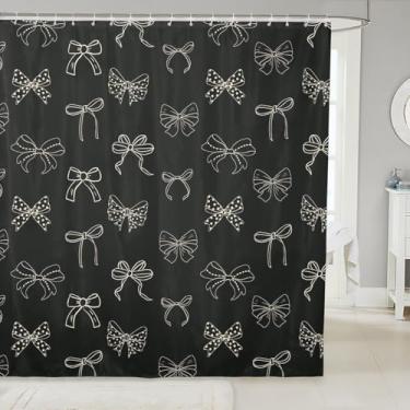Imagem de jejeloiu Cortinas de chuveiro com laço para crianças, mulheres, homens, acessórios de banheiro com laço borboleta tecido de poliéster impermeável para barracas de banheiras 183 x 182 cm
