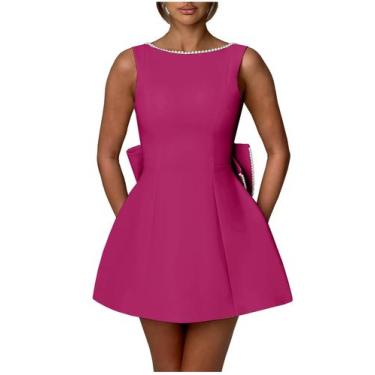 Imagem de Vestido de boas-vindas Sevintage, rosa quente, cetim, linha A, EUA, 12