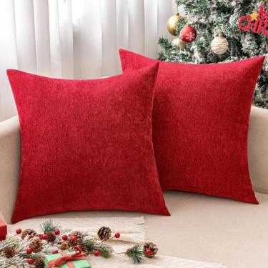 Imagem de Capa de travesseiro MIULEE Red Chenille 50x50cm, decoração de Natal x2