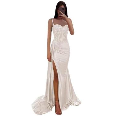 Imagem de Vestido de formatura RUMUGUYA Modest Long Spaghetti Straps Lace Ivory