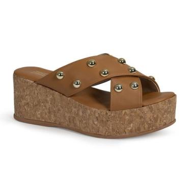 Imagem de Tamanco Feminino Plataforma Anabela Rolha com Apliques Confortável Via