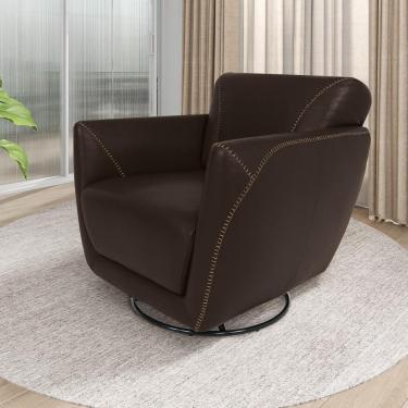 Imagem de Poltrona Decorativa Valentina Sala de Estar Giratória Couro Marrrom Capuccino G40 - Gran Belo