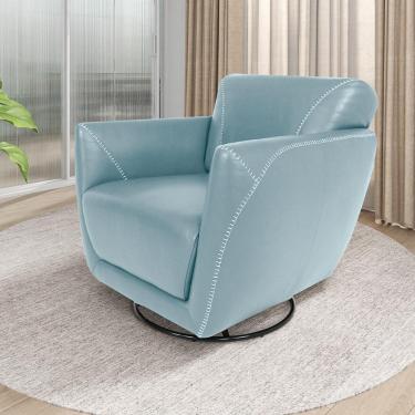Imagem de Poltrona Decorativa Valentina Sala de Estar Giratória Couro Azul Celeste G40 - Gran Belo