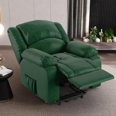Imagem de Poltrona do Papai Reclinável Sala de Cinema Madrid Elevação Lift Elétrico PU Verde Musgo  G26