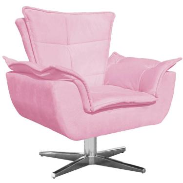 Imagem de Poltrona Decorativa Base Giratória Cromada Charger Suede Rosa - Gran Belo