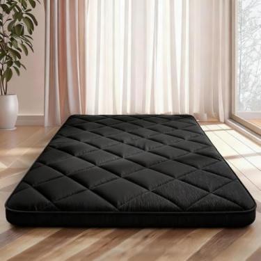 Imagem de CypherX Colchão de futon de chão japonês, tapete de tatame japonês de 10 cm, dobrável, dobrável, espreguiçadeira, cama de hóspedes, meninos, meninas, crianças (preto, solteiro)