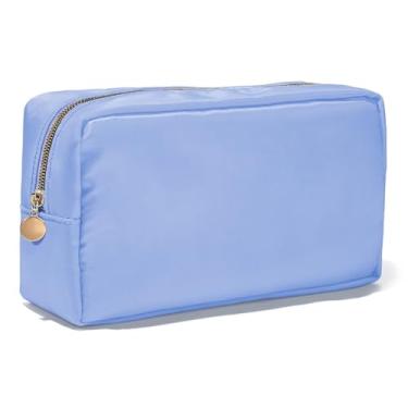 Imagem de Bolsa de maquiagem bolsa de higiene pessoal bolsa de maquiagem de nylon organizador de maquiagem bolsas com zíper bolsa de cosméticos para noivas estilo preppy, Azul, Medium, Azul