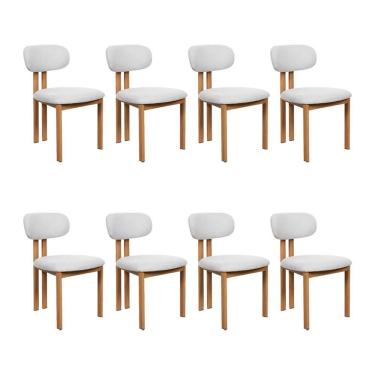Imagem de Kit 8 Cadeiras De Jantar Tulipa Estrutura Aço Carbono Laminado Natural Com Estofado Linho Cru
