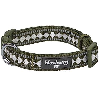 Imagem de Blueberry Pet Coleira de cachorro ajustável acolchoada de neoprene 3M reflexiva 3 cores, verde-oliva, grande, pescoço 45,7 a 66 cm