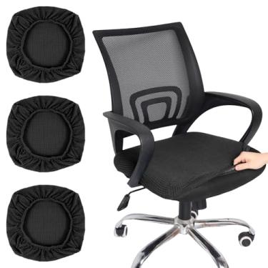 Imagem de 4 peças de capa de assento elástica para cadeira de computador, removível, lavável à máquina, capa giratória adequada para escritório, cozinha, sala de jantar, bar (4, preto)
