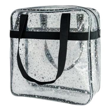 Imagem de TotePrint Bolsa de praia Star PVC 30 x 30 x 10 cm à prova d'água pequena bolsa com alça para mulheres e homens festa na piscina viagem, Preto, Large