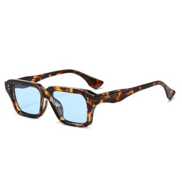 Imagem de Óculos de Sol Masculino Rivets com Lentes Transparentes nas Cores Azul e Roxa, Armação Feminina, para Esportes ao Ar Livre, Corrida e Ciclismo, Estampa de Leopardo Azul