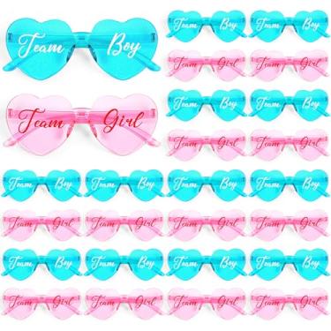 Imagem de 24 peças de óculos de sol reveladores de gênero em forma de coração, sem moldura, para menino/menino, decoração para chá de bebê, Turquesa + rosa, Medium