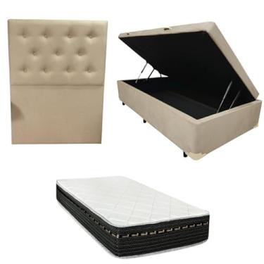 Imagem de Cama Box Baú Blindada com Colchão Eagle Molas Bonnel 22cm + Cabeceira Botonê (SUEDE BEGE, Solteiro)
