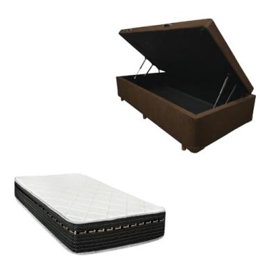 Imagem de Cama Box Baú Blindada com Colchão Eagle Molas Bonnel 22cm (SUEDE MARROM, Solteiro)