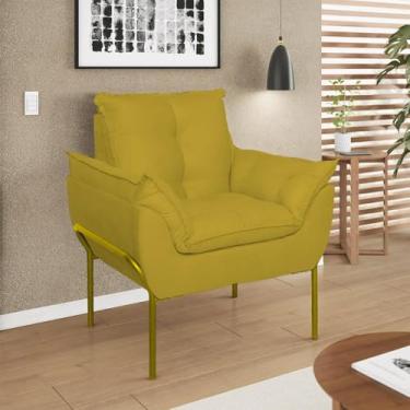 Imagem de Poltrona Sofá Luxo Base Metal Dourada Recepção Escritório Cor:amarelo