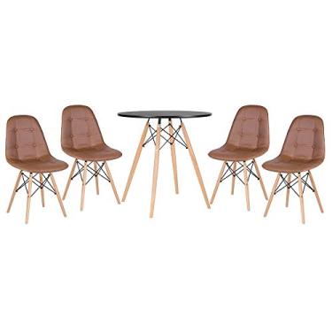 Imagem de Loft7, KIT - Mesa Eames 70 cm + 4 cadeiras Eames Botonê Mesa preto com cadeiras marrom