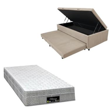 Imagem de Cama Box Baú Solteiro com Auxiliar (Bicama) + Colchão RivIera Molas Ensacadas 25cm | Kit Completo com Cabeceira Botonê Opcional | Diversas Cores (2, SUEDE BEGE, SEM CABECEIRA)