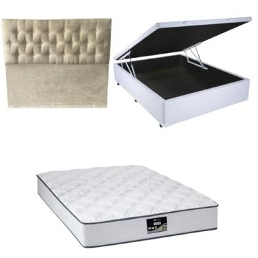 Imagem de Cama Box Baú Blindada com Colchão Doss Molas Ensacadas 30cm + Cabeceira Botonê (CORINO BRANCO, Casal)