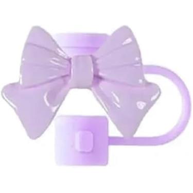 Imagem de Capa de canudo com laço rosa claro para copo Stanley de 40 e 850 g, tampa de cobertura de palha de silicone de 10 mm para acessórios de copo Stanley, bonito topo de palha para copos, tampa de palha