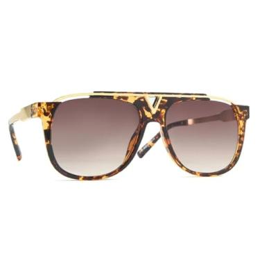 Imagem de Óculos de sol de grife de luxo femininos para homens, vintage, espelhado, degradê, metal, armação grande, punk, óculos de sol para homens, UV400 (marrom leopardo)