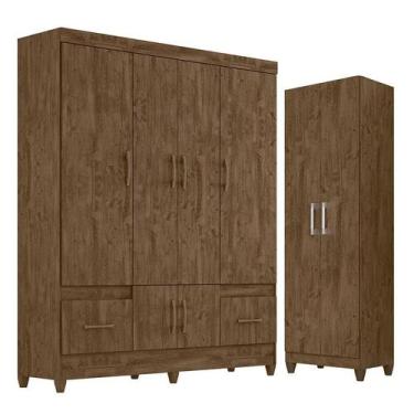 Imagem de Guarda Roupa Casal MS912 e Armário Multiuso New Íris Castanho Wood - M