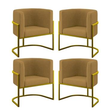 Imagem de Kit 04 Poltronas Lua Sala Decorativa Base De Ferro Gold Capuccino
