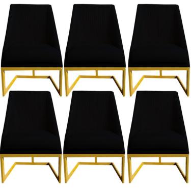 Imagem de Kit 06 Cadeiras Para Sala De Jantar Ana Base De Ferro Veludo Preto D'classe Decor