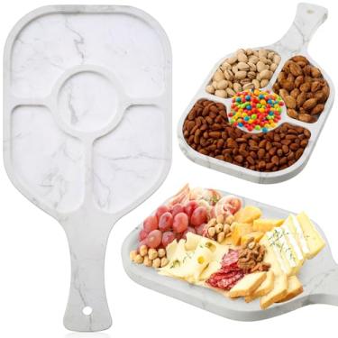 Imagem de Honeydak Bandeja de lanche de mármore com divisórias, placa de charcutaria de 36 x 18 cm, bandeja de servir com compartimentos para fãs de bolas, decoração de cozinha, decoração de cozinha