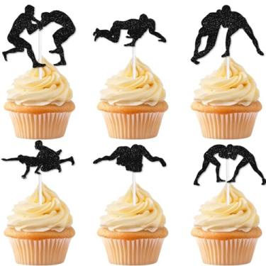 Imagem de 18Pcs Wrestling Dessert Cupcake Topper,Pick For Wrestler Cheer to Black Wrestling Theme For Boy Man Happy Birthday Party Decorations Supplies