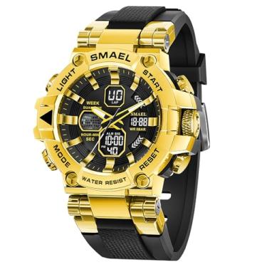 Imagem de Relógio de quartzo SMAEL Business, relógio esportivo masculino casual e elegante, visor duplo, relógio esportivo multifuncional, à prova d'água e luminoso, presente de Halloween/Natal, adequado para camping ao ar livre 8027