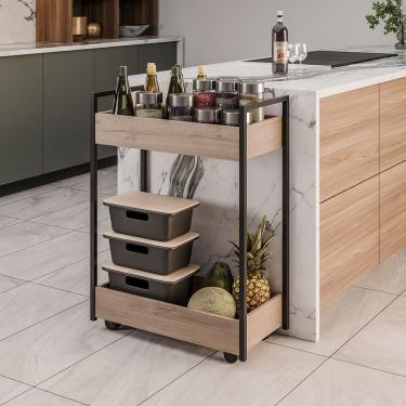 Imagem de Carrinho Gourmet Auxiliar Para Cozinha 2 Prateleiras Noah Preto M13 - D'rossi Freijó