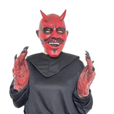 Imagem de Fantasia Devil Mask Red Demon com chifres com luvas para adultos - yiw