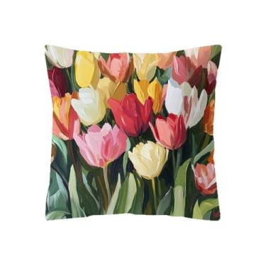 Imagem de Capa de travesseiro moderna com estampa floral de tulipa, 45 x 45 cm, 
