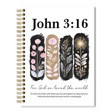 Imagem de Vgrti Caderno espiral For God So Loved The World para escritório escolar, caderno cristão floral, diário de oração da igreja, versículo bíblico inspirador para escrita, presentes para mulheres, homens