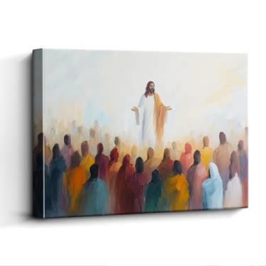 Imagem de WOXZQ Arte de parede de Jesus Cristo, ensinando a multidão, decoração de parede cristã, impressão em tela sem moldura, arte de pôster de fé, para presente de sala de aula da igreja, 38 x 30 cm