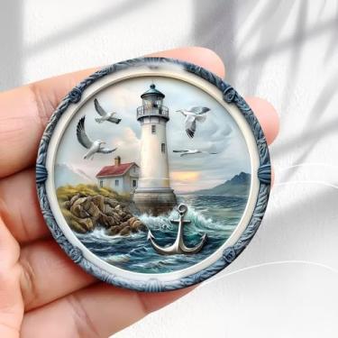 Imagem de Ímã de geladeira vintage design de gaivotas voadoras - adesivo redondo de geladeira de resina acrílica de 5,8 cm, presente de decoração retrô, tamanho perfeito para geladeira, armário ou qualquer