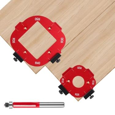 Imagem de 2 peças de modelos de raio de canto de roteador para marcenaria com aparador de bordas, disponíveis nos tamanhos R10 a R50