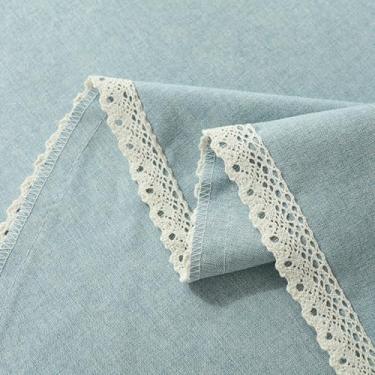 Imagem de Toalha de mesa de linho para mesas retangulares, toalha de mesa de tecido de cor sólida com borda de renda, pesada texturizada, toalha de mesa lavável sem rugas para decoração de festa na cozinha