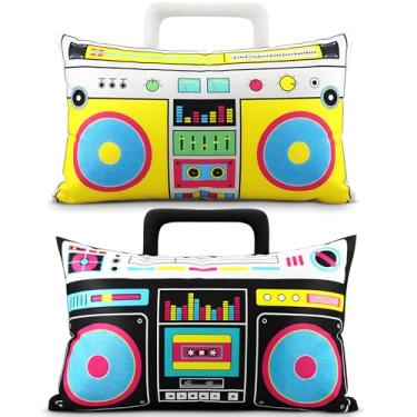 Imagem de Hahafelt 2 peças de capa de almofada de cassete de áudio retrô toca-discos de música 30 x 50 cm fita cassete de plástico de baixo ruído dos anos 80 para decoração de casa, fronha lombar, almofada