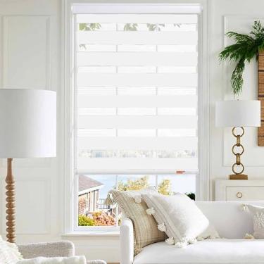 Imagem de GHV Persianas Zebra com fio para janelas blackout de camada dupla para controle de luz de janelas internas para escritório doméstico diurno e noturno (branco, 76.2 cm (L) x 162.6 cm (A))