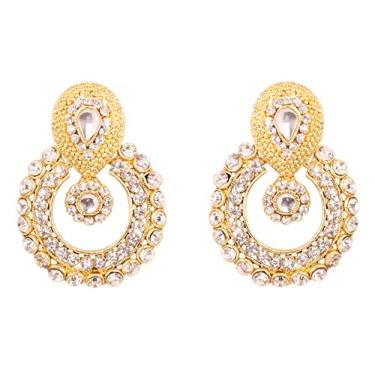 Imagem de Touchstone Brincos de lustre indianos de designer de noiva Bollywood Chandbali para mulheres em tom dourado, Metal