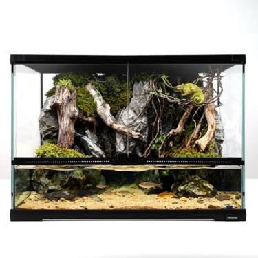 Imagem de waazoorep Tanque de vidro para répteis de 51 galões 50,8 x 35,56 cm x 35,5 cm com orifício de drenagem - Caixa de gaiola de répteis pré-montada para tartaruga, tartaruga, caranguejo eremita, dragão